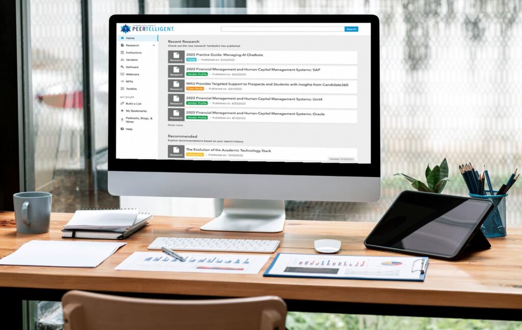 desktop computer displays Peertelligent member portal
