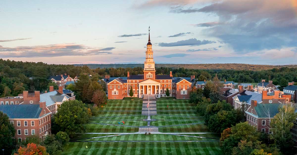 Image of the Colby College campus at sunset