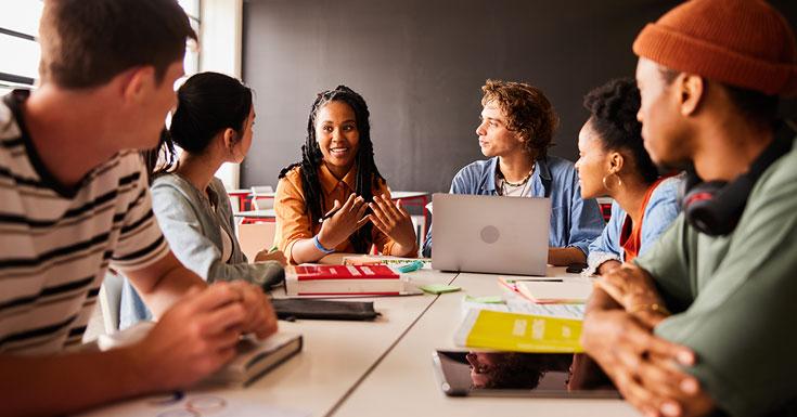 group of college students in study session