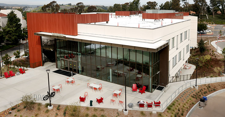Aerial view of Gateway building on the campus of Saddleback College