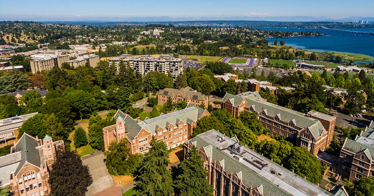 Campus drone image of University of Washington's campus