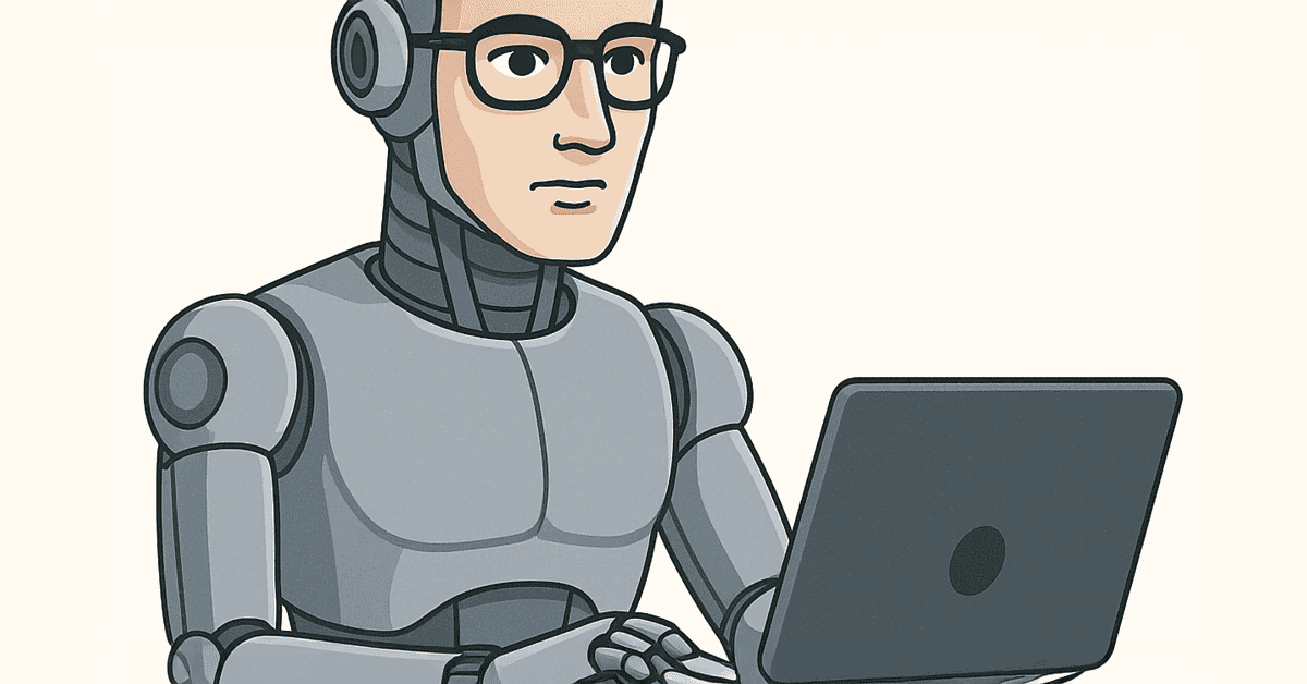 Man wearing glasses and a robot suit looks at laptop screen