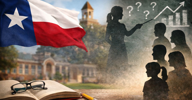 silhouette of teacher instructing five students