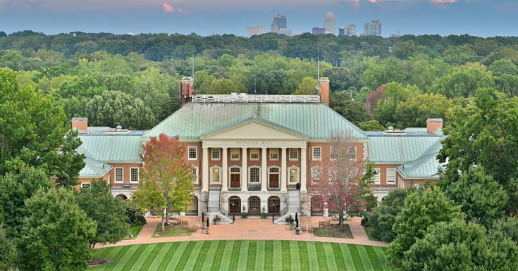 aerial view of Reynolda Hall at Wake Forest University