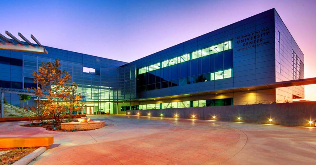 University Center Exterior on the campus of College of the Canyons at sunset